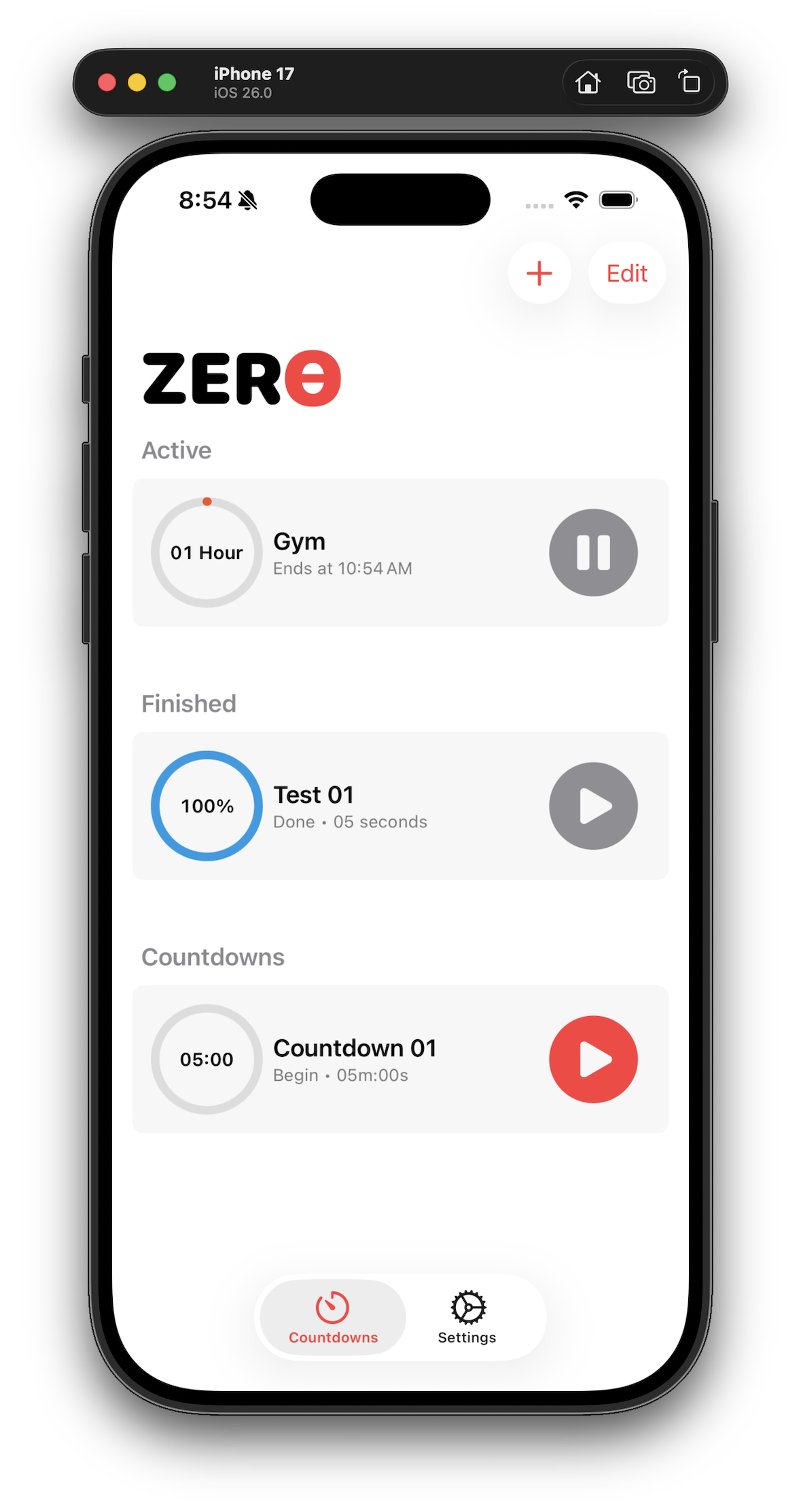 Zero countdown list on iPhone
