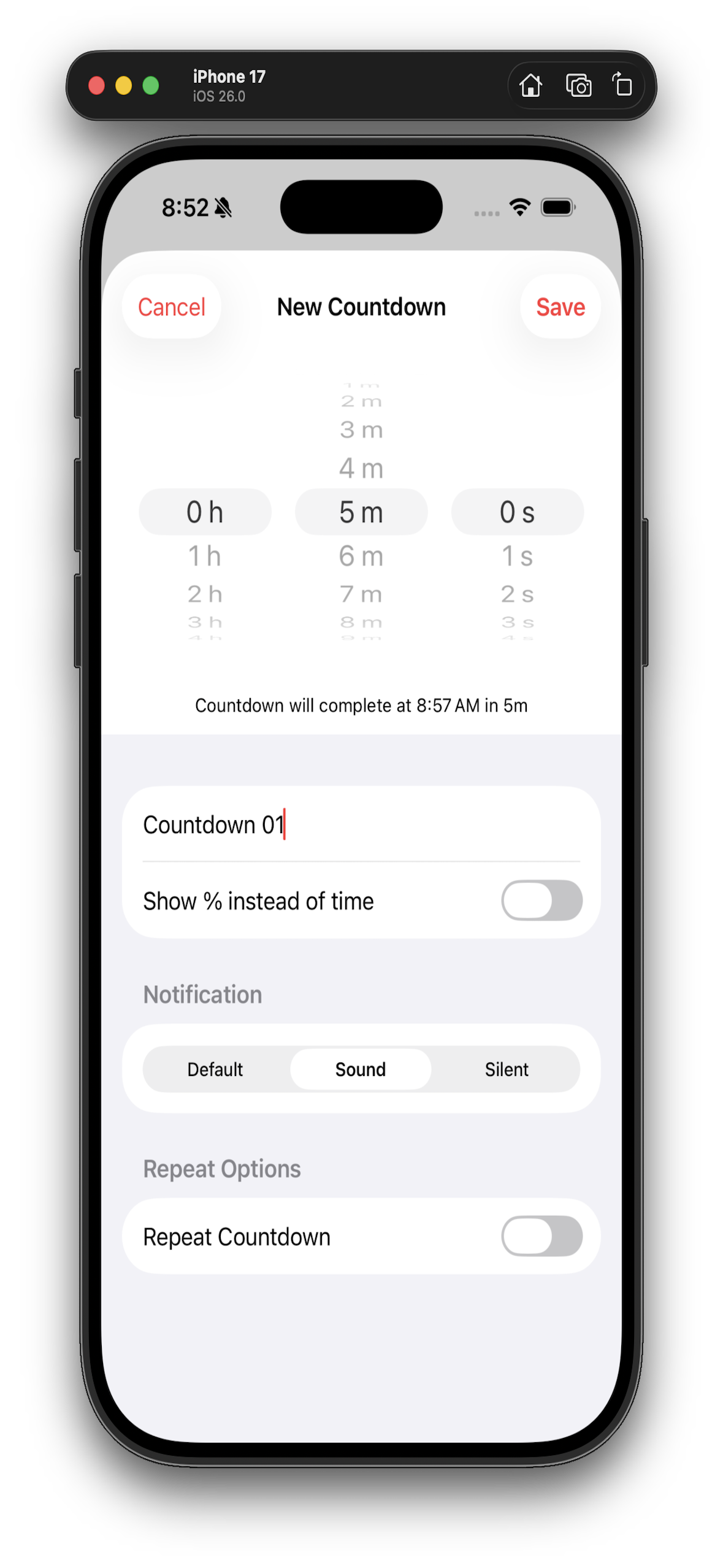 Create countdown screen on iPhone