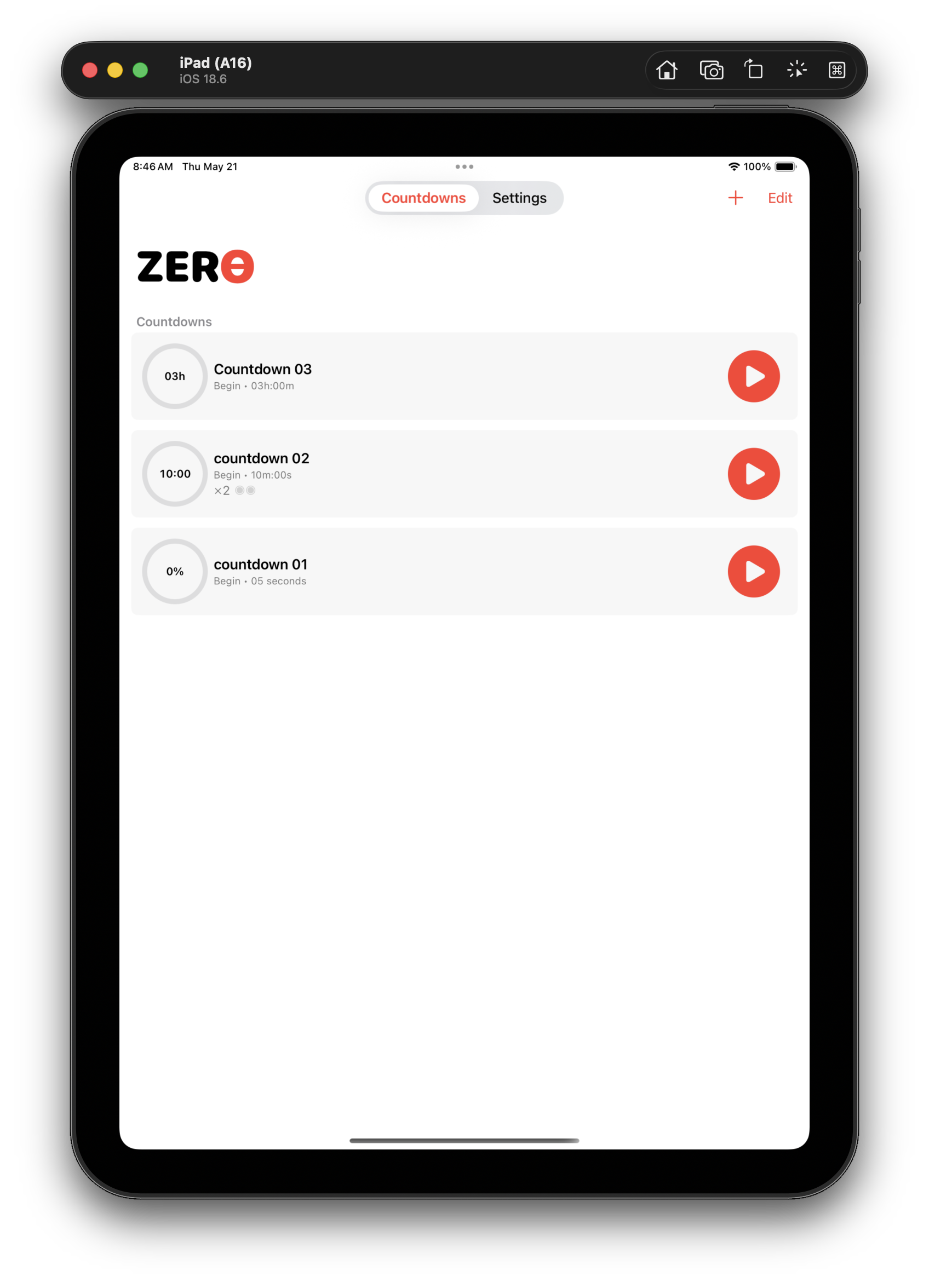 Zero overview on iPad